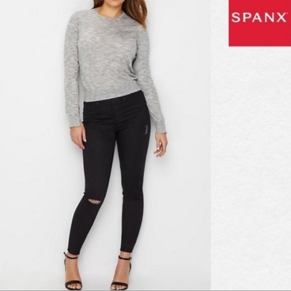 SPANX Vintage Distressed Ankle Skinny Jeans Black M - Picture 2 of 10